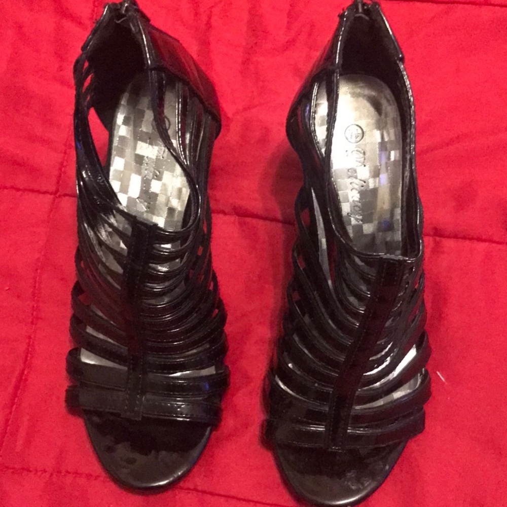 Black strappy high heels